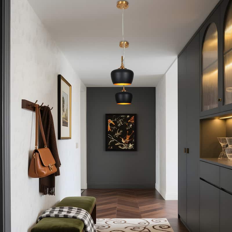 Modern Farmhouse Black Gold 1-Light Pendant Light Dome Island Lights for Dining Room