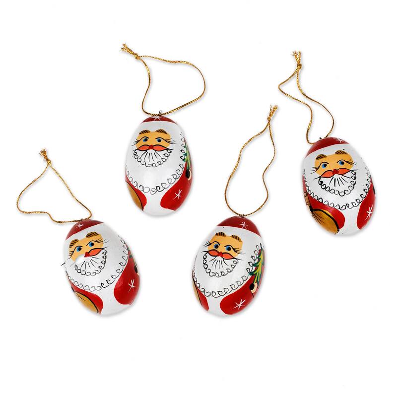 Novica Handmade Eggy Claus Wood Ornaments (Set Of 4)