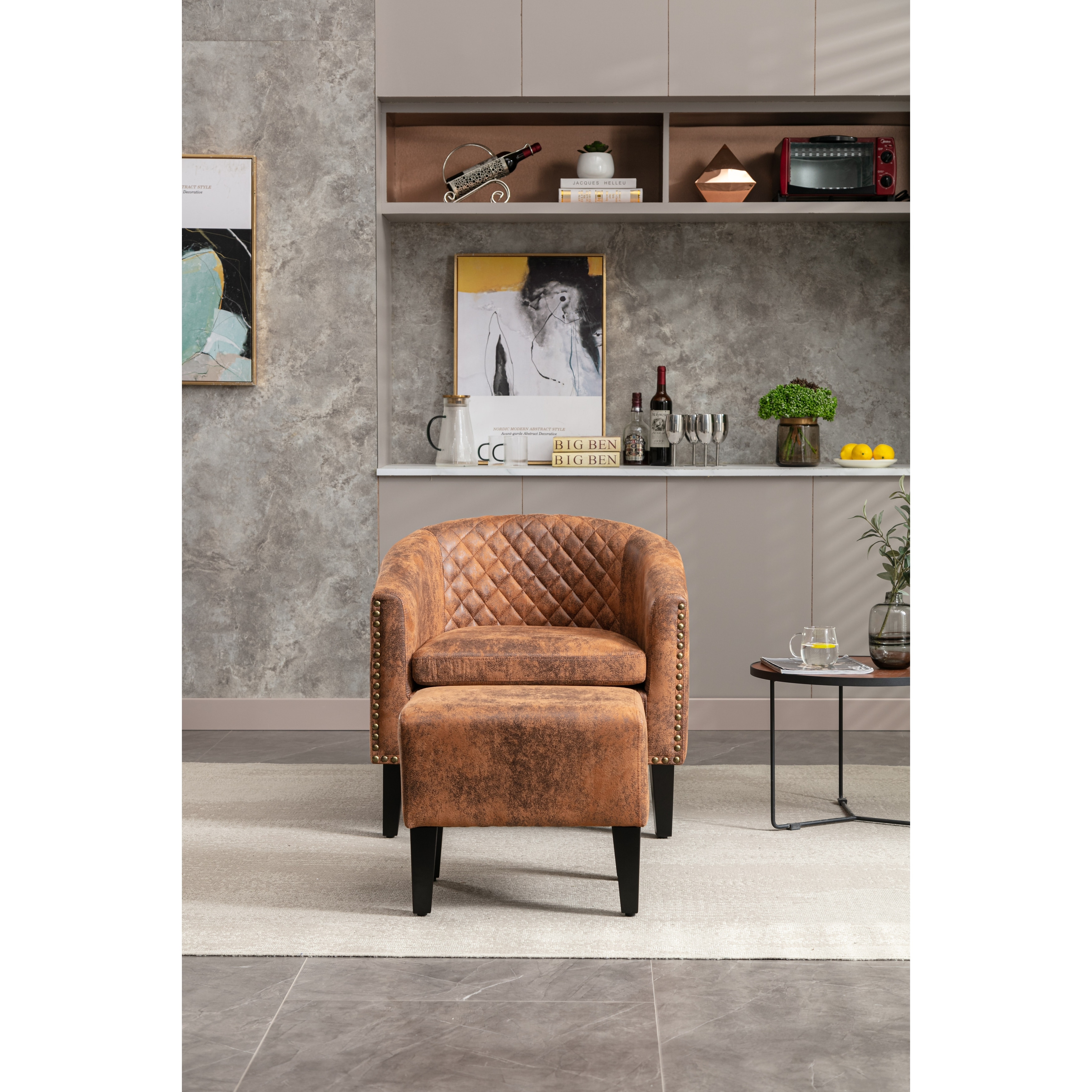 Tan accent sales chair with ottoman