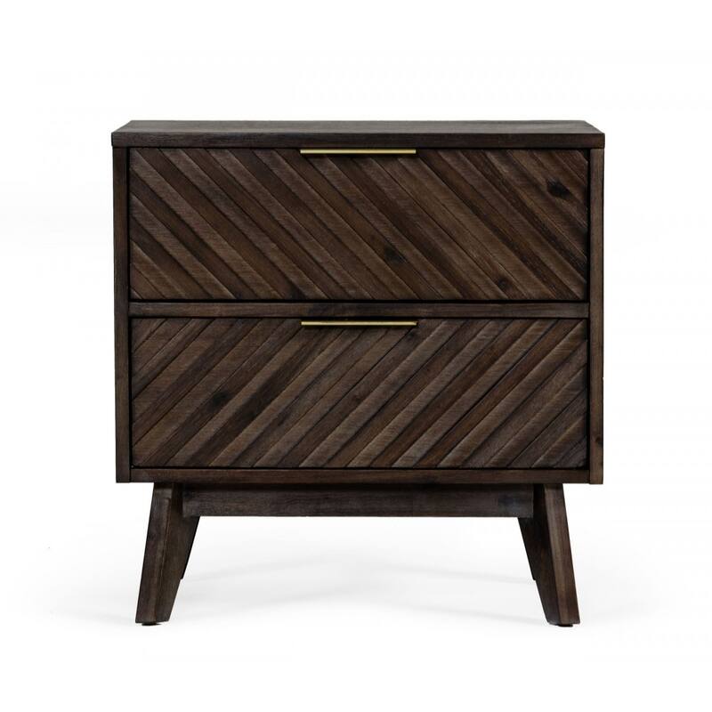 Modern 2-Drawer Nightstand Soft Close Glides Acacia Wood and MDF Dark Brown Bedroom Table