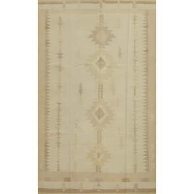 Hand Woven Oriental 100% Wool Carpet Southwestern Tribal Beige & Ivories Kilim Area Rug - 10' 0'' X 6' 8''