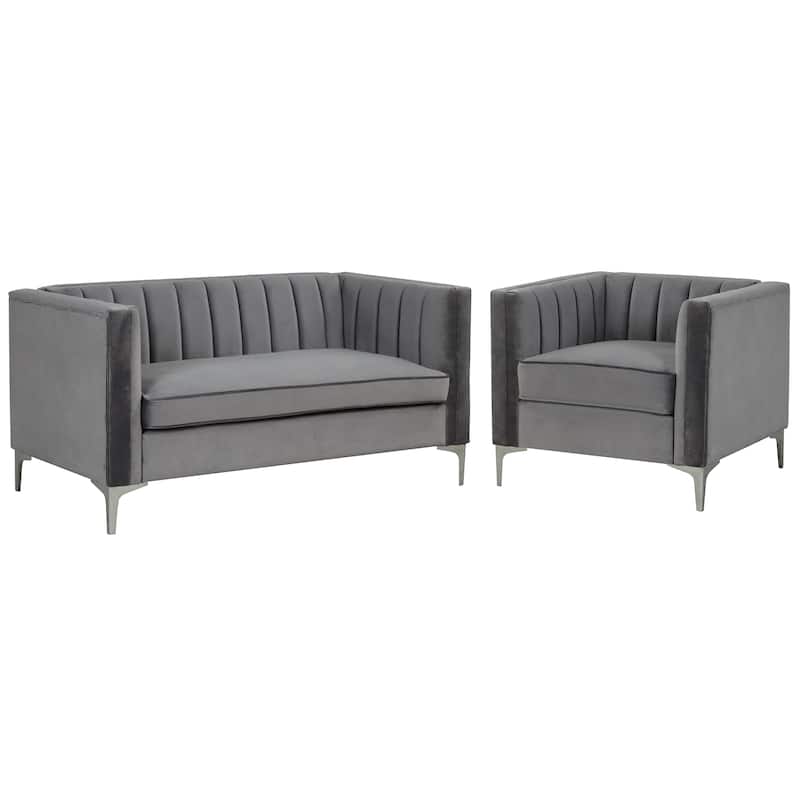 Morden Fort Modern 2 Pieces of Chair and Loveseat Set with Dutch Velvet Grey, Iron Legs