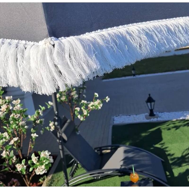 PURPLE LEAF 9 ft Patio Umbrella Outdoor Table Fringe Tassel Umbrellas with Tilt Button