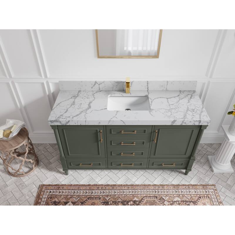 Willow Collections 60 in. W x 22 in. D Aberdeen Single Bowl Sink Bathroom Vanity in Pewter Green with Countertop - 2" Venatino - Pewter Green
