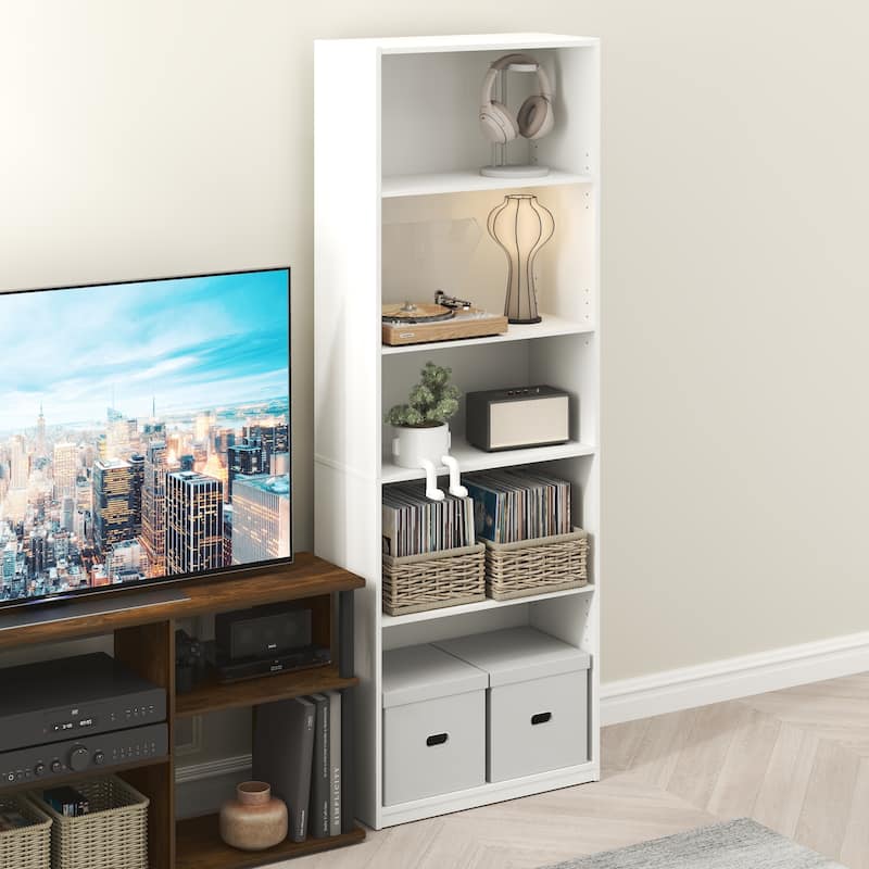 Furinno GEHRY 5-Tier Media Storage, CD DVD Media Tower, with Adjustable Shelves, for Living Room, Home Office