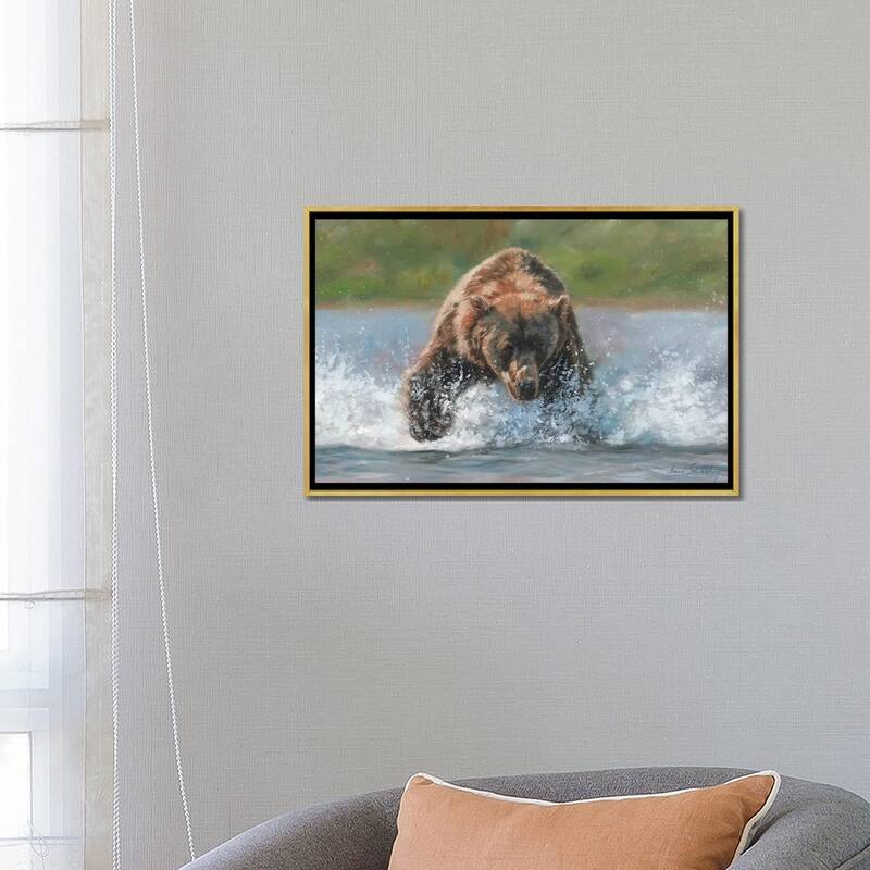 iCanvas "Brown Bear Grizzly Charge" by David Stribbling Framed
