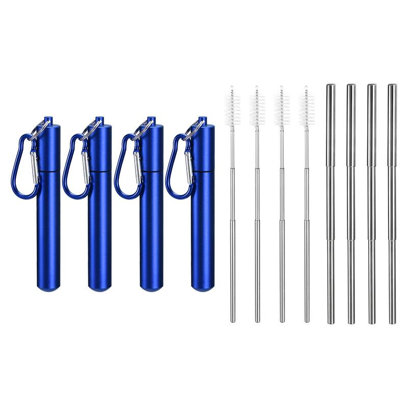 4Pcs Reusable Metal Straws Telescopic Stainless Steel Straw Round Case