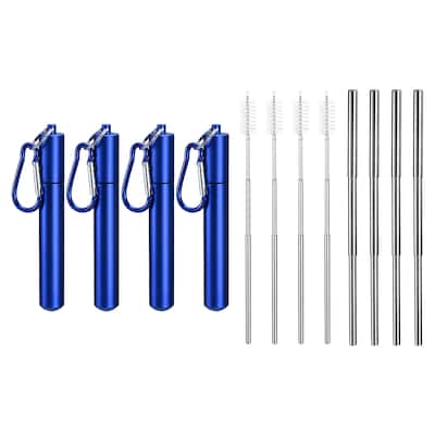 4Pcs Reusable Metal Straws Telescopic Stainless Steel Straw Round Case