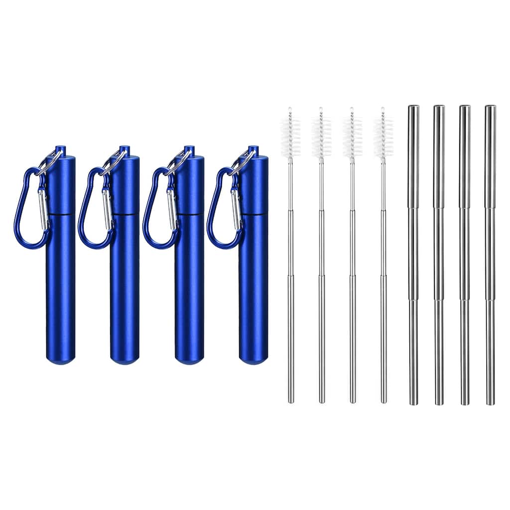 4Pcs Reusable Metal Straws Telescopic Stainless Steel Straw Round Case