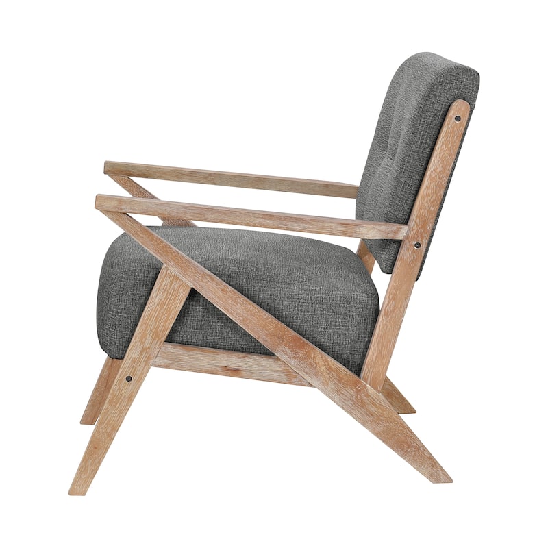 Modern Tufted Back Accent Chair, Dark Gray Fabric Upholstery, Antique Finish