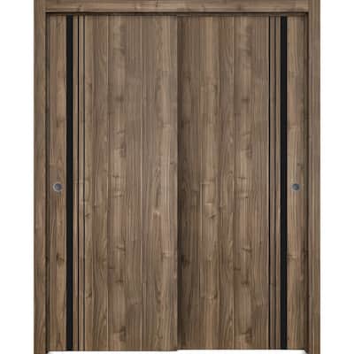 Bypass Doors 36 x 80 Planum 0011 Walnut with Sturdy Rails