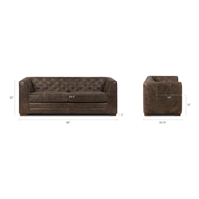 Poly & Bark Essex 86" Genuine Leather Pull-Out Convertible Sleeper Sofa