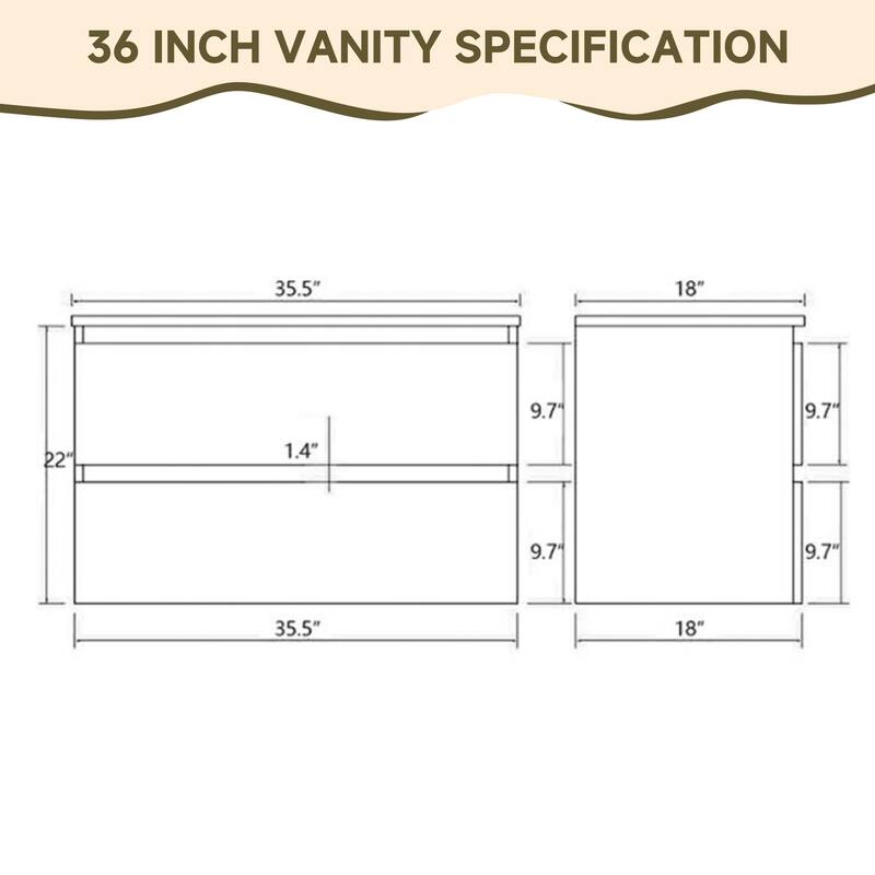 CB HOME 24''/30''/36''/48''/60'' Wall Mounted Bathroom Vanity with Sink, OAK Floating Bathroom Vanity Cabinet with Sink,Drawers.