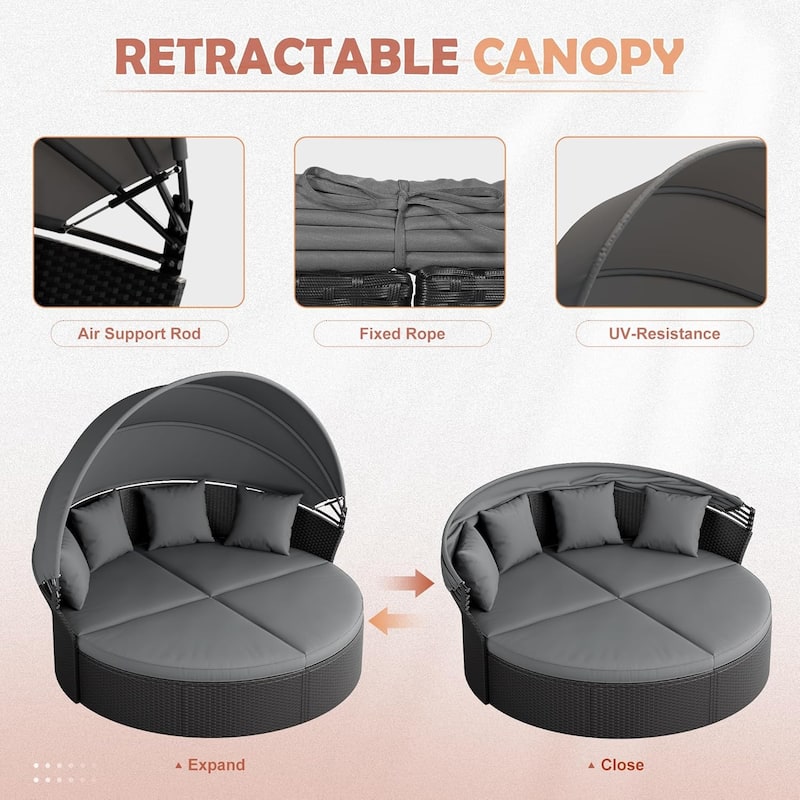 Outdoor Patio Furniture Wicker Rattan Daybed Round Sectional Sofa Conversation Set Separated Seating