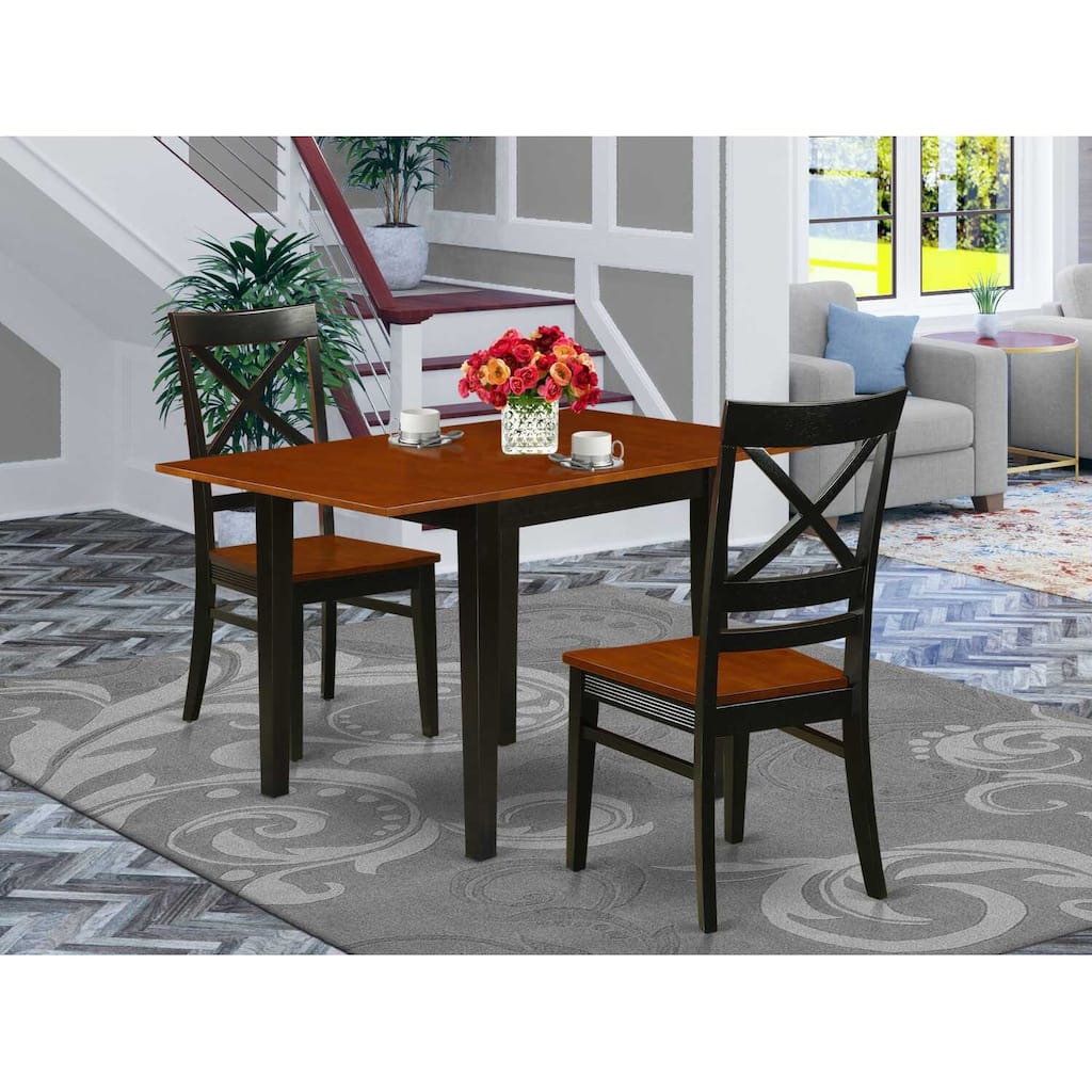 HomeStock 3-Pc Black and Cherry Finish Rectangular Solid Wood Top Dining Table Set
