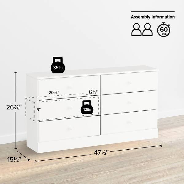 dimension image slide 1 of 2, Prepac Astrid 6 Drawer Double Dresser for Bedroom, Wide Chest of Drawers, Bedroom Furniture, Traditional Furniture.