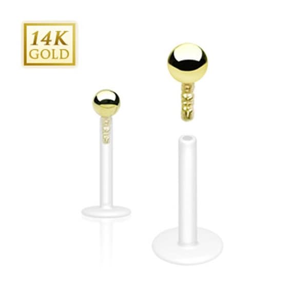 14Kt Solid Gold Ball Top Bio-Flex Shaft Labret, Monroe,Tragus, and Cartilage- 16GA-5/16" Long (Sold Ind.)