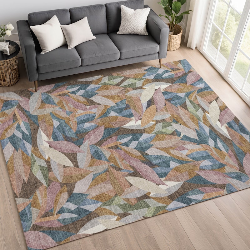 Machine Washable Indoor/ Outdoor Modern Floral Chantille Rug