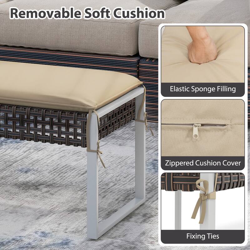 Gymax 43 Inch Patio Rectangle Ottoman Pack of 2 w/ Metal Legs & Seat