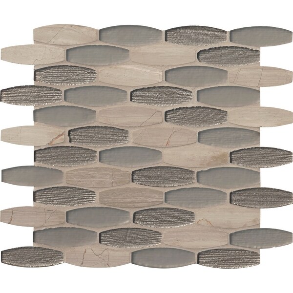 MSI SMOT-SGLSOB-ELP8MM 12" x 11-7/16" Oval Mosaic Sheet - Varied Glass and Stone Visual - Sold by Carton (9.5 SF/Carton) - Gris