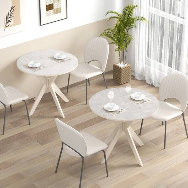36-Inch Mid Century Modern Kitchen Table with Faux Marble Tabletop and ...