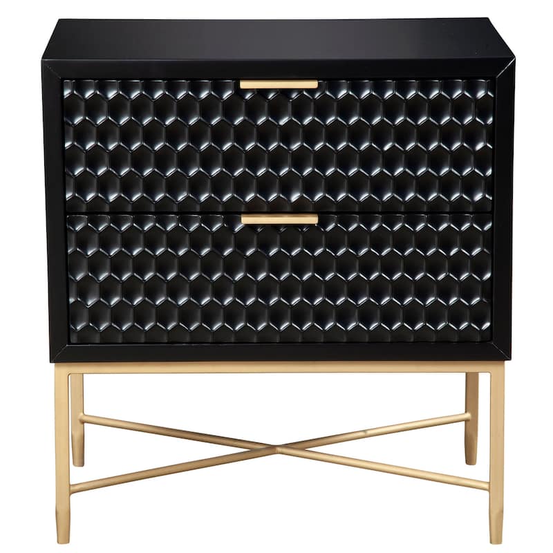 Origins by Alpine Black Pearl Wood 2-drawer Nightstand
