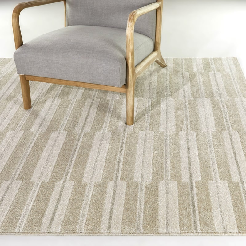 Andrei Modern Striped Area Rug - 5'3" x 7' - Tan - Rectangle