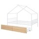 preview thumbnail 3 of 28, Full Size Metal House Bed with Two Drawers and Roof for Kids, Boys and Girls, Bedroom