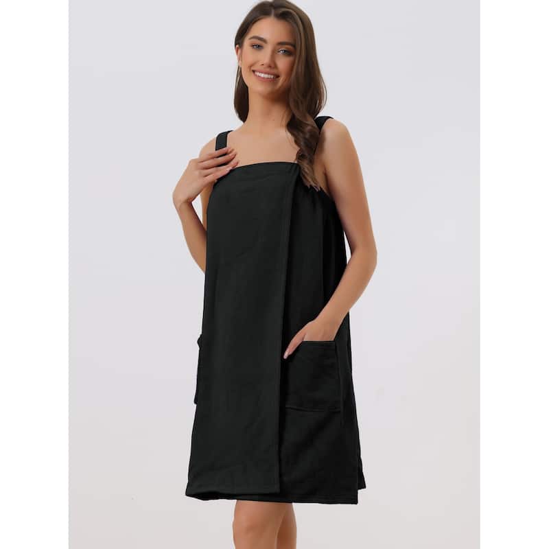Womens Towel Wrap Bathrobe Spa Towels Robe with Adjustable Closure for Gym Shower - Black - L