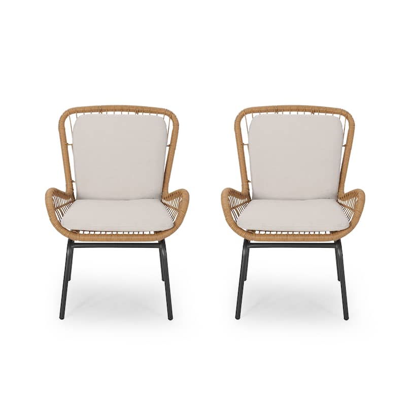 Roomfitters Modern Woven Rattan Patio Chairs with Cushions, Set of 2 for Balcony or Garden Seating