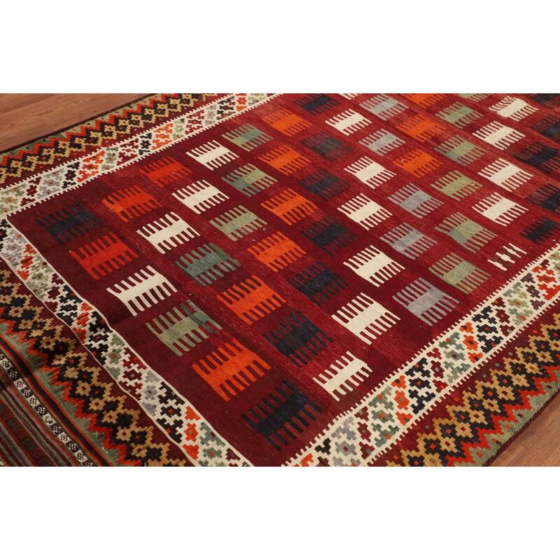 Tribal Kilim Qashqai Persian Vintage Area Rug Hand-Woven Wool Carpet - 4'10"x 7'10"