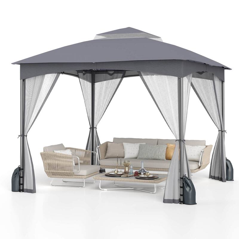 Costway 10 X 10/12 FT Patio Gazebo with Netting Walls 4 Sandbags