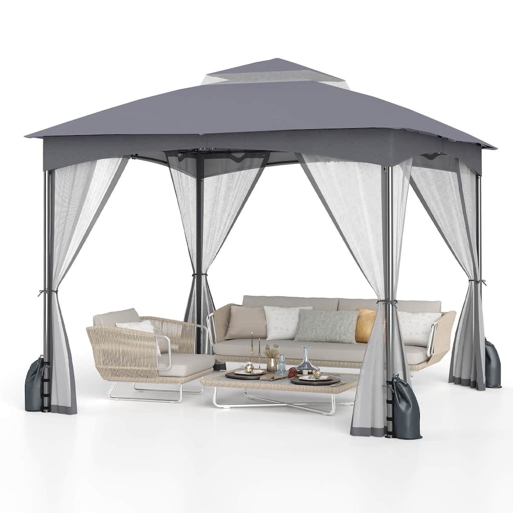 Costway 10 X 10/12 FT Patio Gazebo with Netting Walls 4 Sandbags