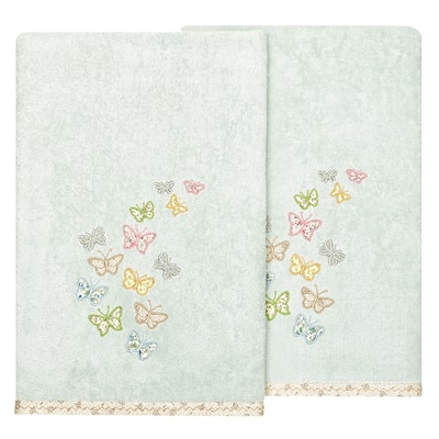 Authentic Hotel and Spa 100% Turkish Cotton Mariposa 2PC Embellished Bath Towel Set
