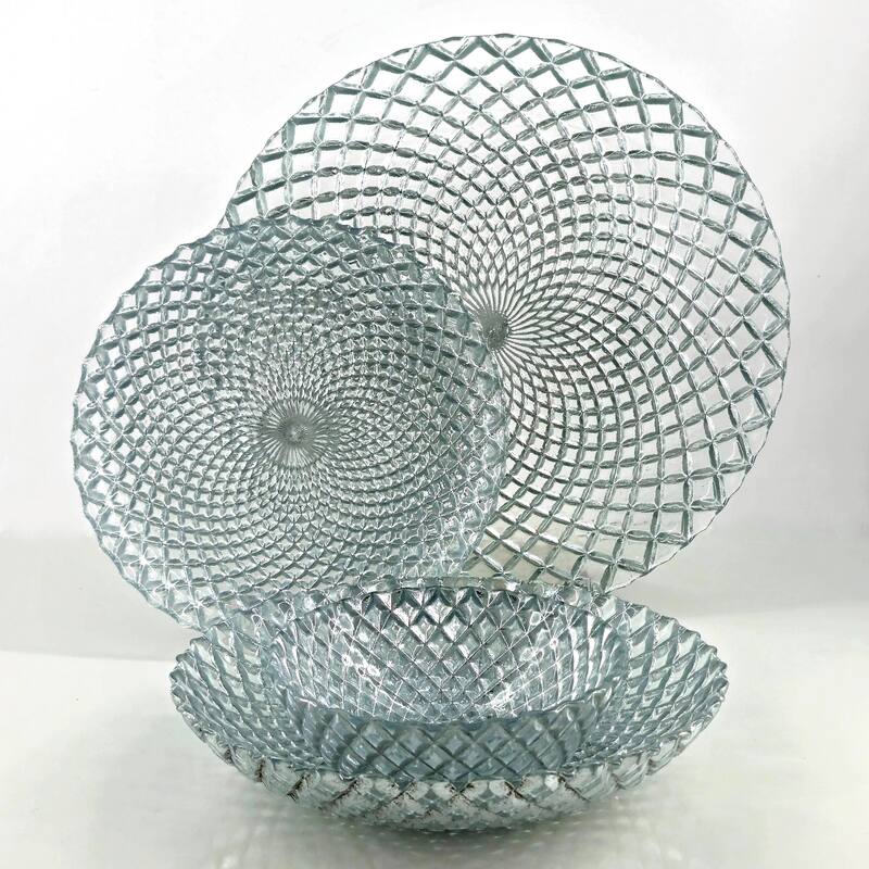 Unique Diamond Pattern Glass Dinner Set Perfect for Everyday Dining and Special Occasions