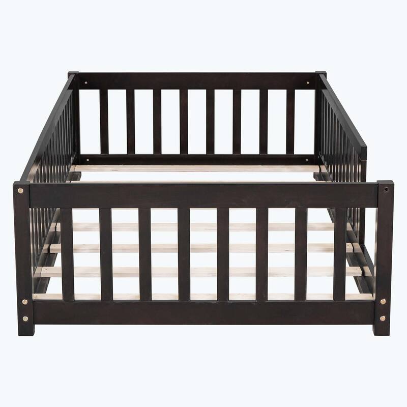 Durable Floor Platform Bed with Fence