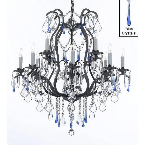 Wrought Iron Crystal Chandelier Lighting Dressed With Blue Wrought Iron Crystal Chandelier Lighting Dressed With Blue Crystals On Free Shipping Today 14061608