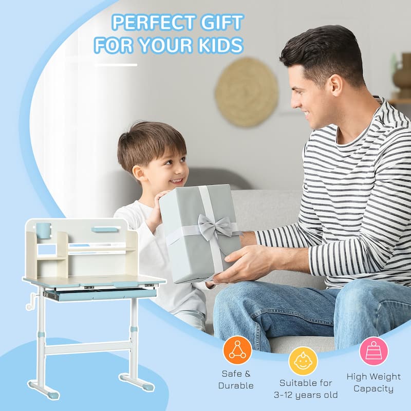 MDF Wood Kids Desk and Chair Set for 3-6 Years Old with Storage Drawer and Compartment - 31.5" L x 15.25" W x 23.25" H