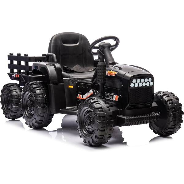 slide 2 of 5, Ride on Tractor with Trailer& Remote Control,24V Battery Powered Electric Toy, 200WX2Motor 1.86-4.97MPH,Safety Belt(Black) Assembly Required - 5-7 Years