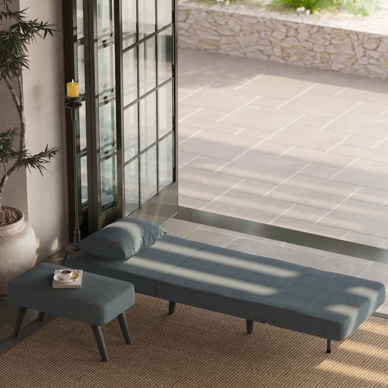 Convertible Chair Bed Accent Chair Foldable Linen Chaise Lounge Grey Sofa Bed with Adjustable Backrest