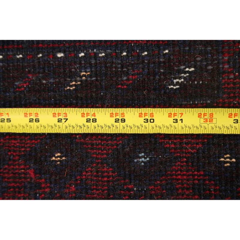 Geometric Balouch Persian Runner Rug Hand-knotted Wool Carpet - 3'3" x 6'7"