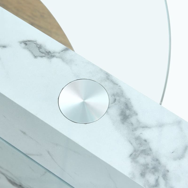 Contemporary Artistic Double Layer Coffee Table - White Marble and Wood Grain Collision