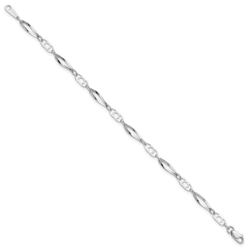 Curata 14k White Gold 7" 4mm Polished Fancy Link Bracelet