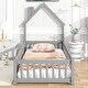 preview thumbnail 3 of 8, Grey Twin Size Pine House-Shaped Headboard Floor Bed with Fence