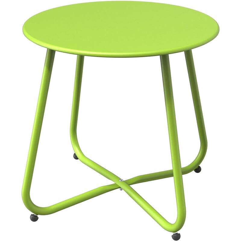 E-Coated Steel Side Table, Weather- Resistant Outdoor 18” Round End Table Accent Table for Bistro Balcony Apartment