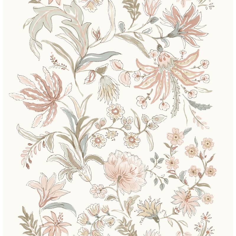 A-Street Prints Teonna Light Pink Floral Stripe Wallpaper