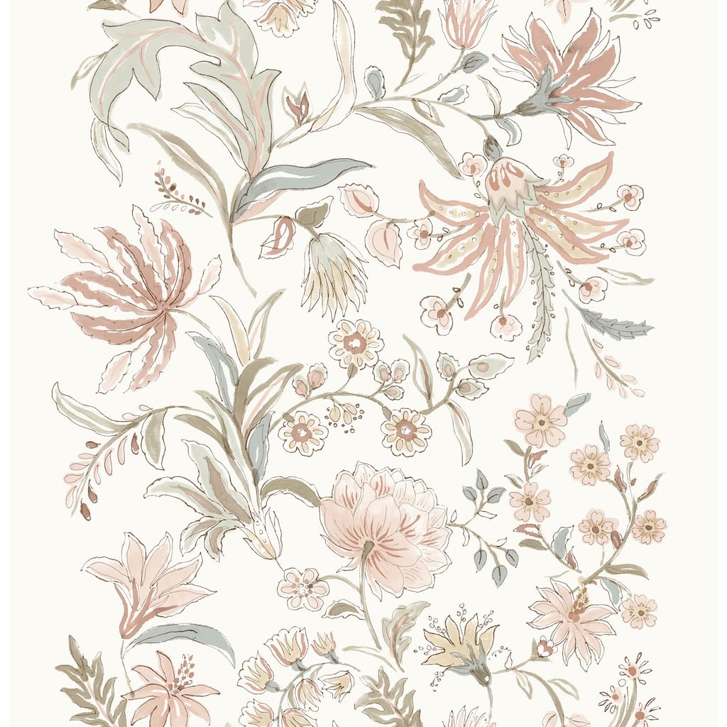 A-Street Prints Teonna Light Pink Floral Stripe Wallpaper