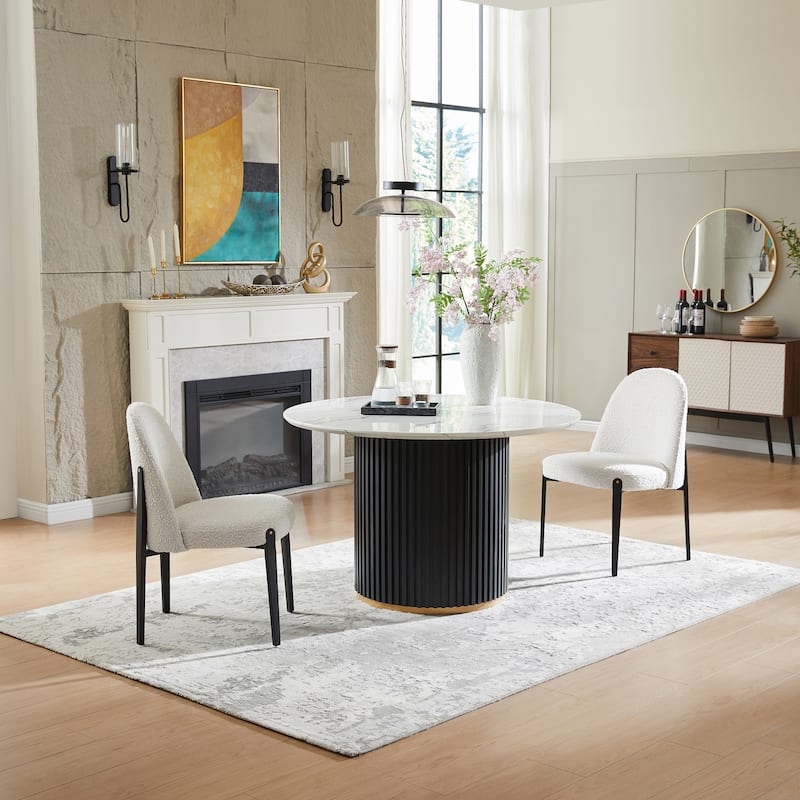 Morden Fort 3-Pieces Dining Set with Imitation Marble Table Top