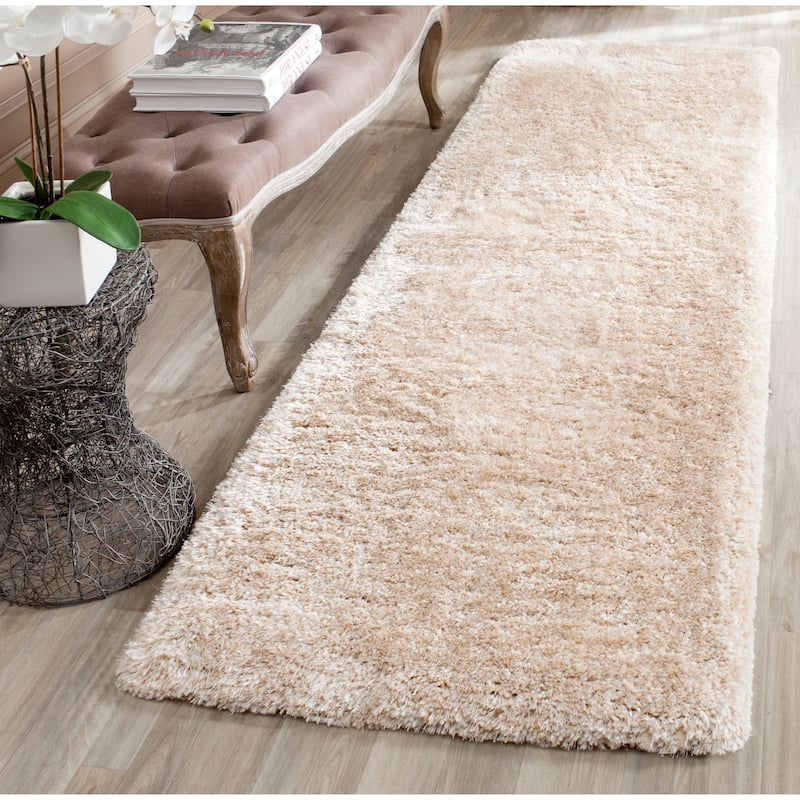 SAFAVIEH Handmade South Beach Leonella Shag Solid Polyester Rug - 2'3" x 8' Runner - Champagne - Runner