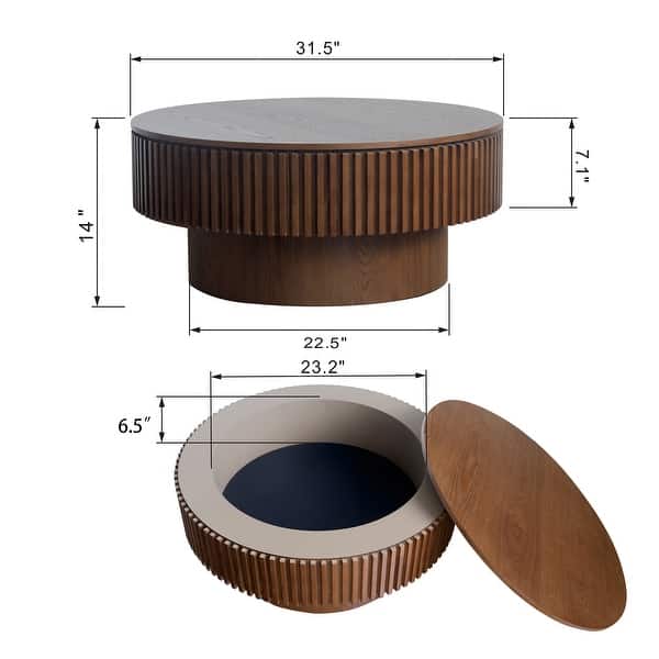 dimension image slide 1 of 4, Modern Solid Wood Veneered Round Coffee Tea Table with Storage